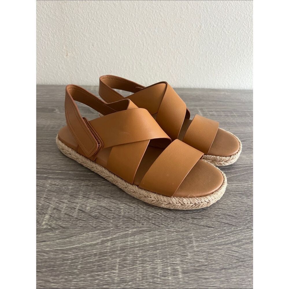 Vince Brown Leather Espadrille Sandals Platform Criss Cross sandals 6.5